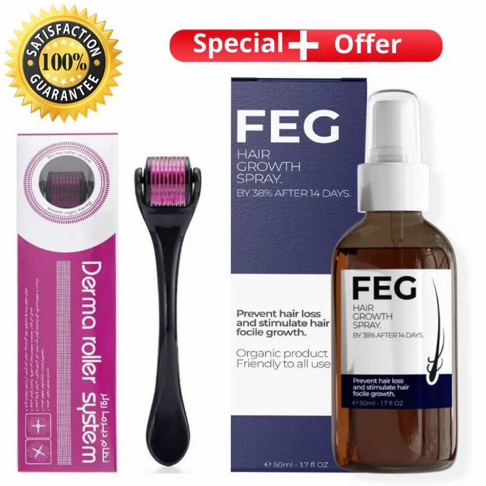 Pack of 2: FEG Hair Growth Spray + Derma Roller – For Men &amp; Women