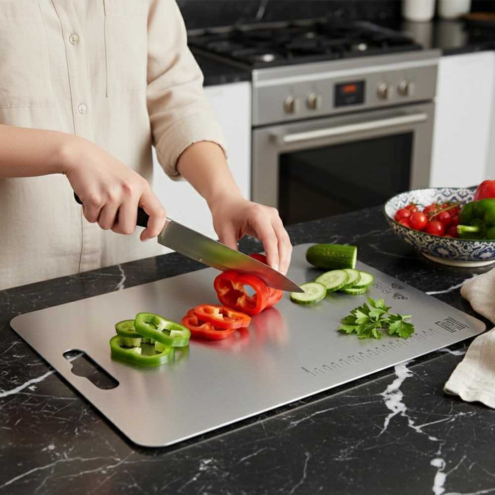 Stainless Steel Chopping Board – Extra Thick Kitchen Cutting Board (34x24cm)