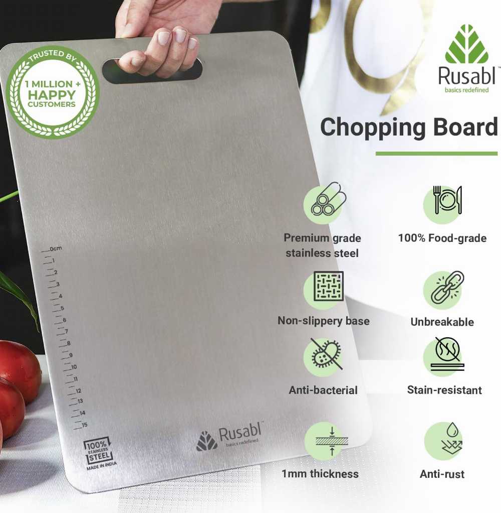 Stainless Steel Chopping Board – Extra Thick Kitchen Cutting Board (34x24cm)