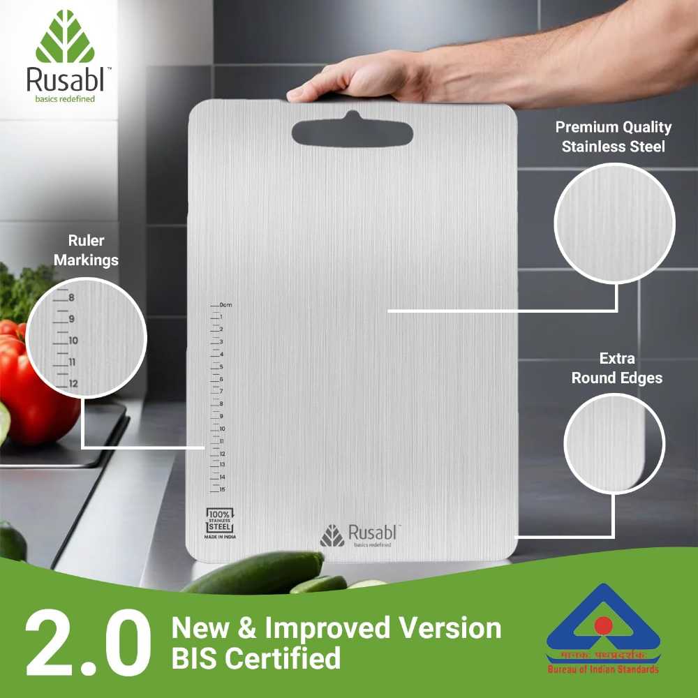 Stainless Steel Chopping Board – Extra Thick Kitchen Cutting Board (34x24cm)
