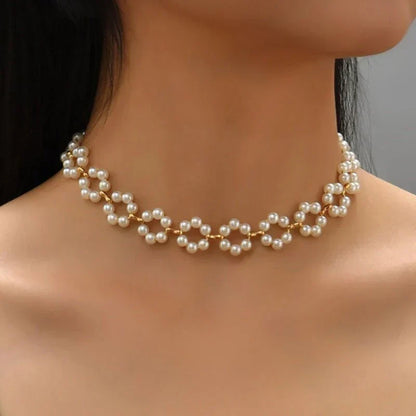 Ins Pearl Flowers Necklace Women&