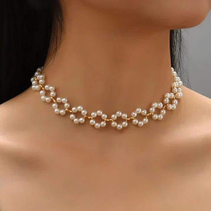 Ins Pearl Flowers Necklace Women&
