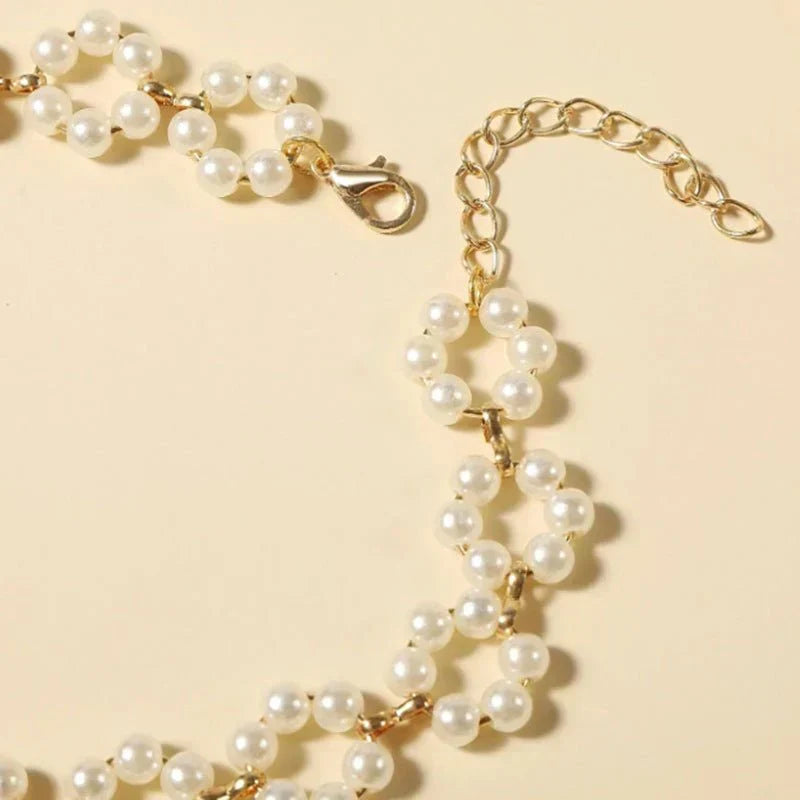 Ins Pearl Flowers Necklace Women&