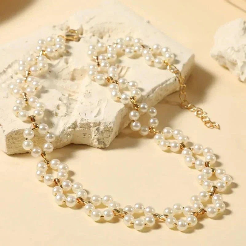 Ins Pearl Flowers Necklace Women&