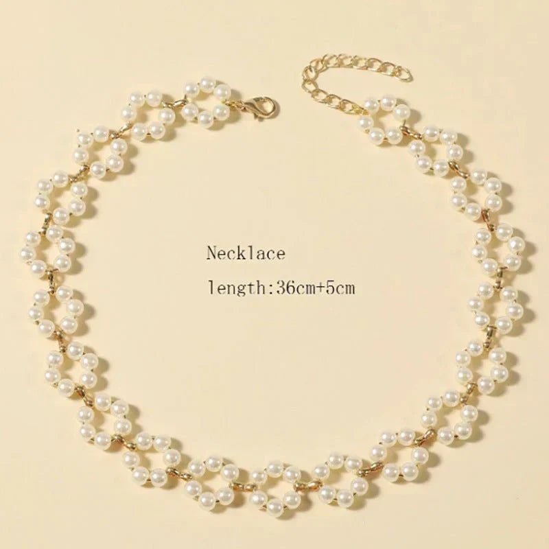 Ins Pearl Flowers Necklace Women&