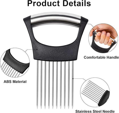 Stainless Steel Onion &amp; Vegetable Holder Slicer – Hands-Free Kitchen Cutter