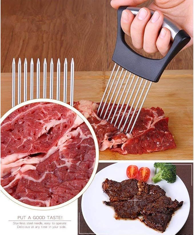 Stainless Steel Onion &amp; Vegetable Holder Slicer – Hands-Free Kitchen Cutter