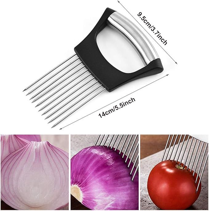 Stainless Steel Onion &amp; Vegetable Holder Slicer – Hands-Free Kitchen Cutter