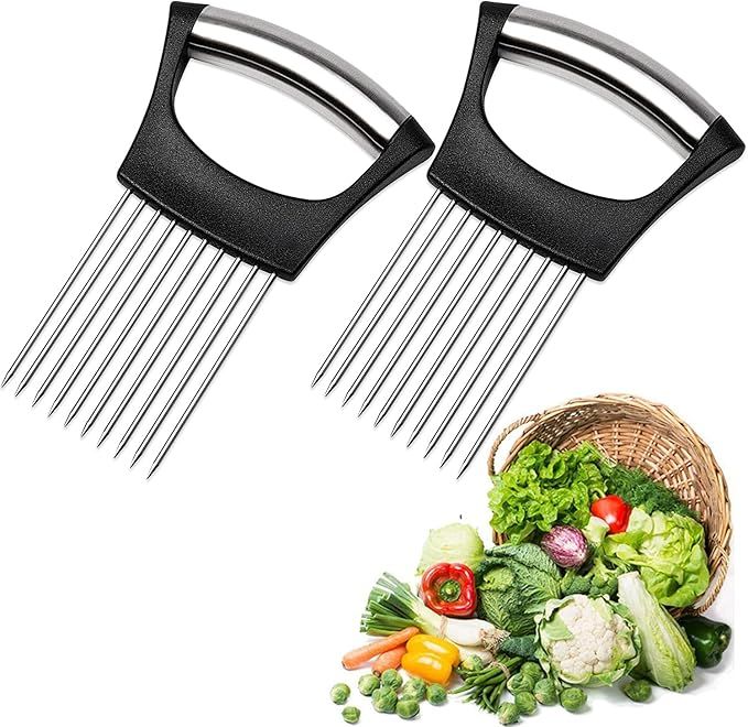 Stainless Steel Onion &amp; Vegetable Holder Slicer – Hands-Free Kitchen Cutter