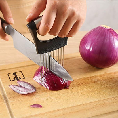 Stainless Steel Onion &amp; Vegetable Holder Slicer – Hands-Free Kitchen Cutter