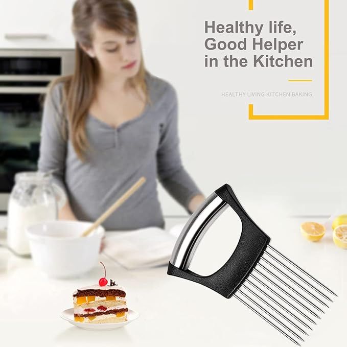 Stainless Steel Onion &amp; Vegetable Holder Slicer – Hands-Free Kitchen Cutter