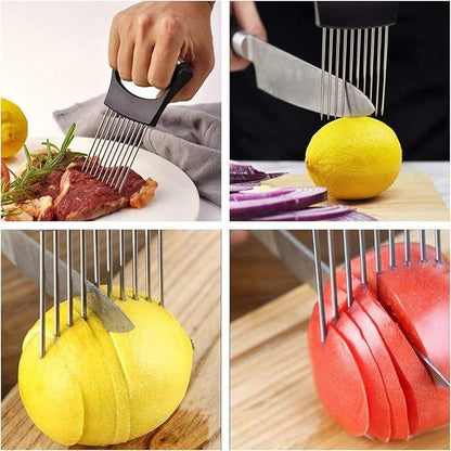 Stainless Steel Onion &amp; Vegetable Holder Slicer – Hands-Free Kitchen Cutter